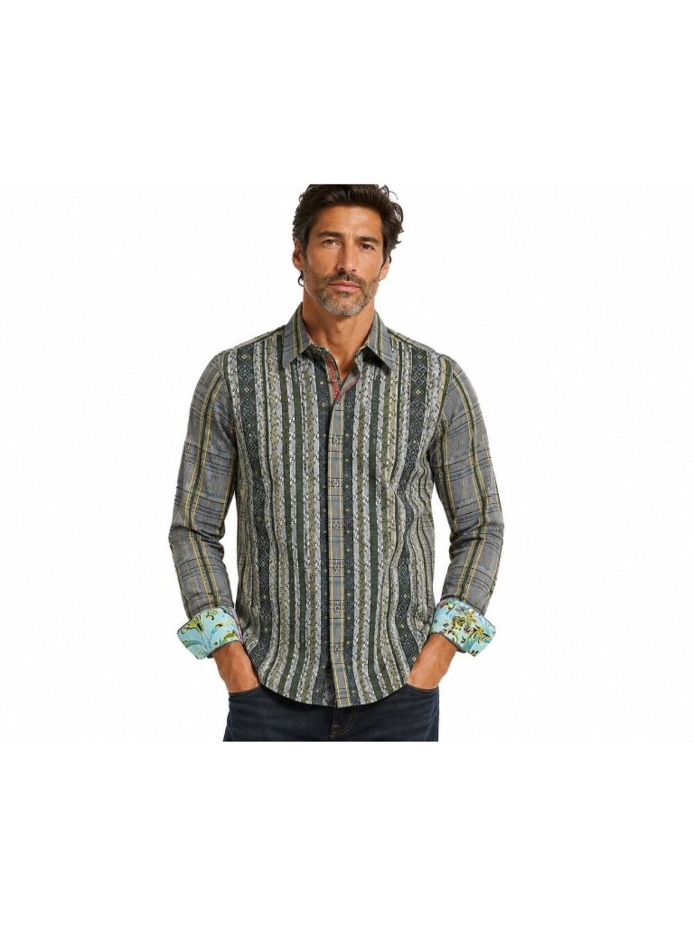 ROBERT GRAHAM long sleeve shirt multi colored XL flip cuff woven luxury classic